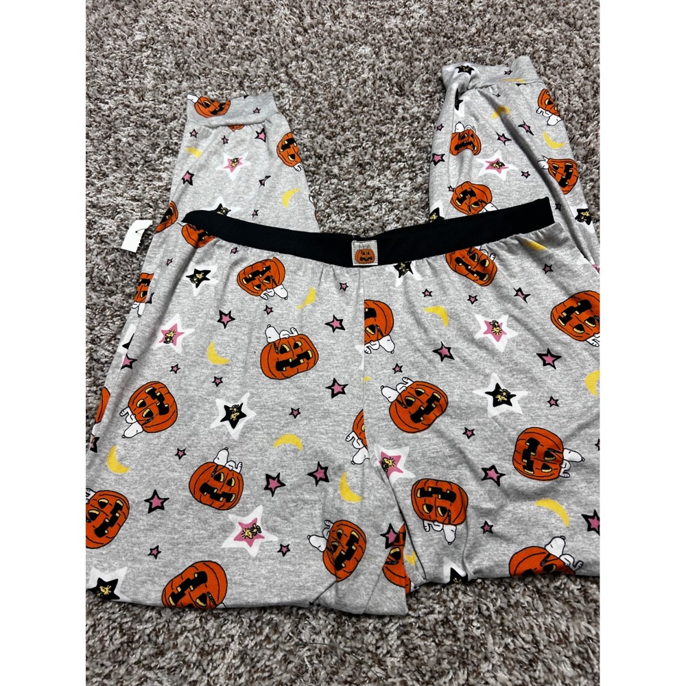 Peanuts Snoopy Halloween Pumpkin Pajama Jogger Pants Gray Large - Picture 4 of 5